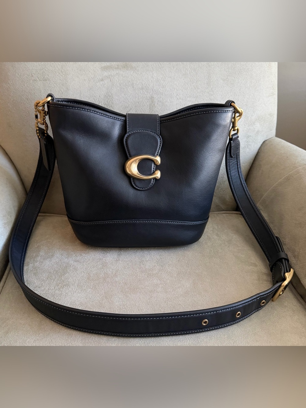 Coach Tali Bucket Bag Style CA112 in Black Soft Calf Leather with Brass Hardware